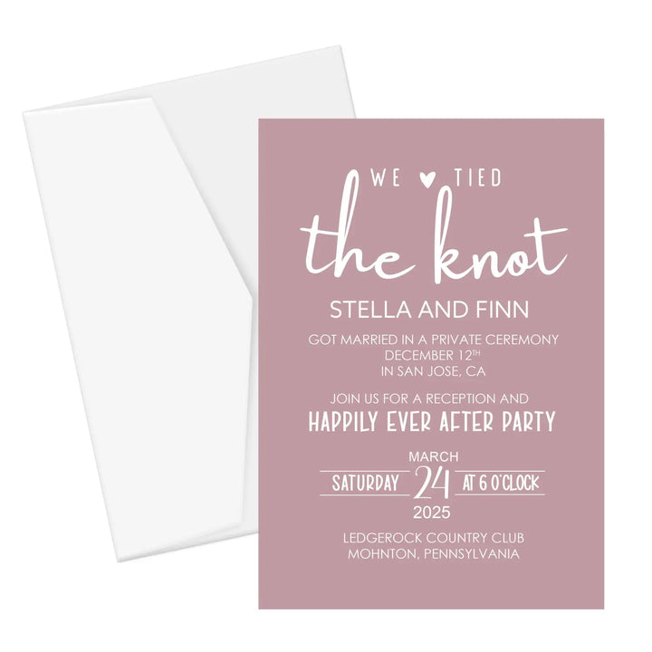 Huntress we tied the knot wedding reception invitations - customizable details premium 120lb cardstock & envelopes
