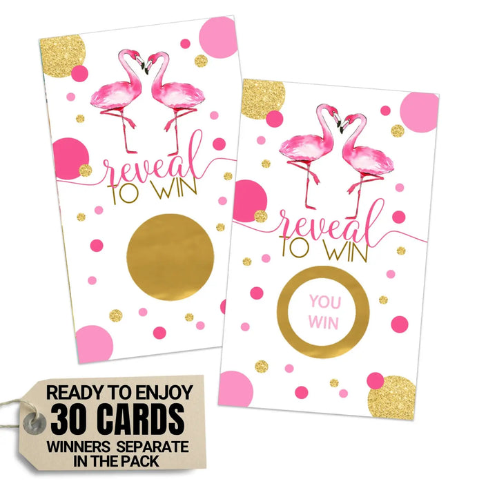 Scratch Off Raffle Cards - 30 Pack - Fun Bridal Shower Games Ideas for Wedding Activities, Lottery Tickets or Door Prizes, Flamingo Themes Pink and Gold