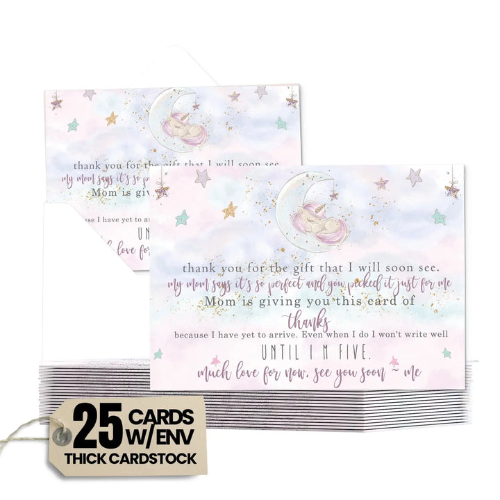 Unicorn Thank You Cards for Baby Girls – Personalized Notecards (Pack of 25)