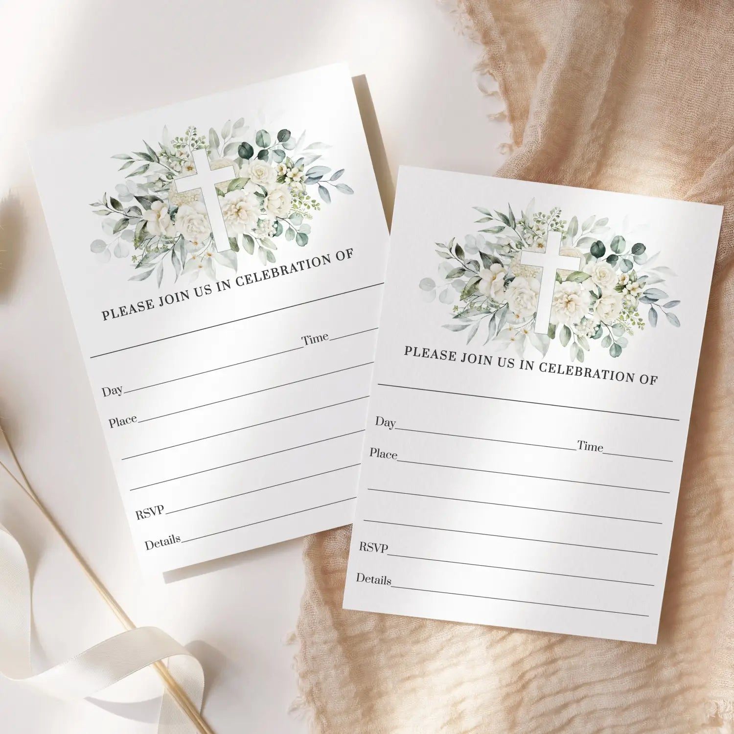 Rustic elegance baptism invitations with envelopes 20 pack 5x7 blank cards