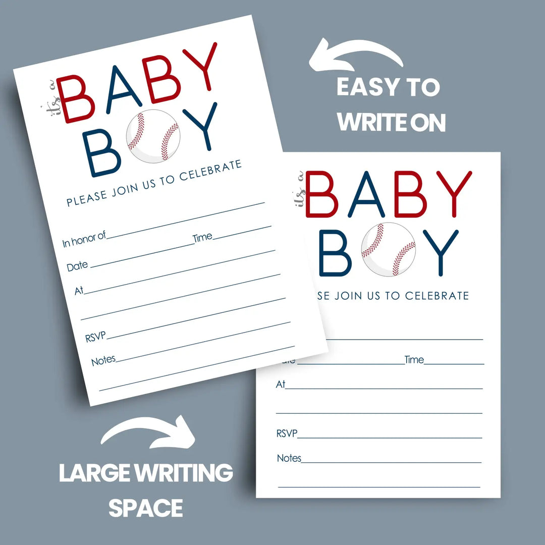 Baseball Baby Shower Invitations with Envelopes (15 Pack)