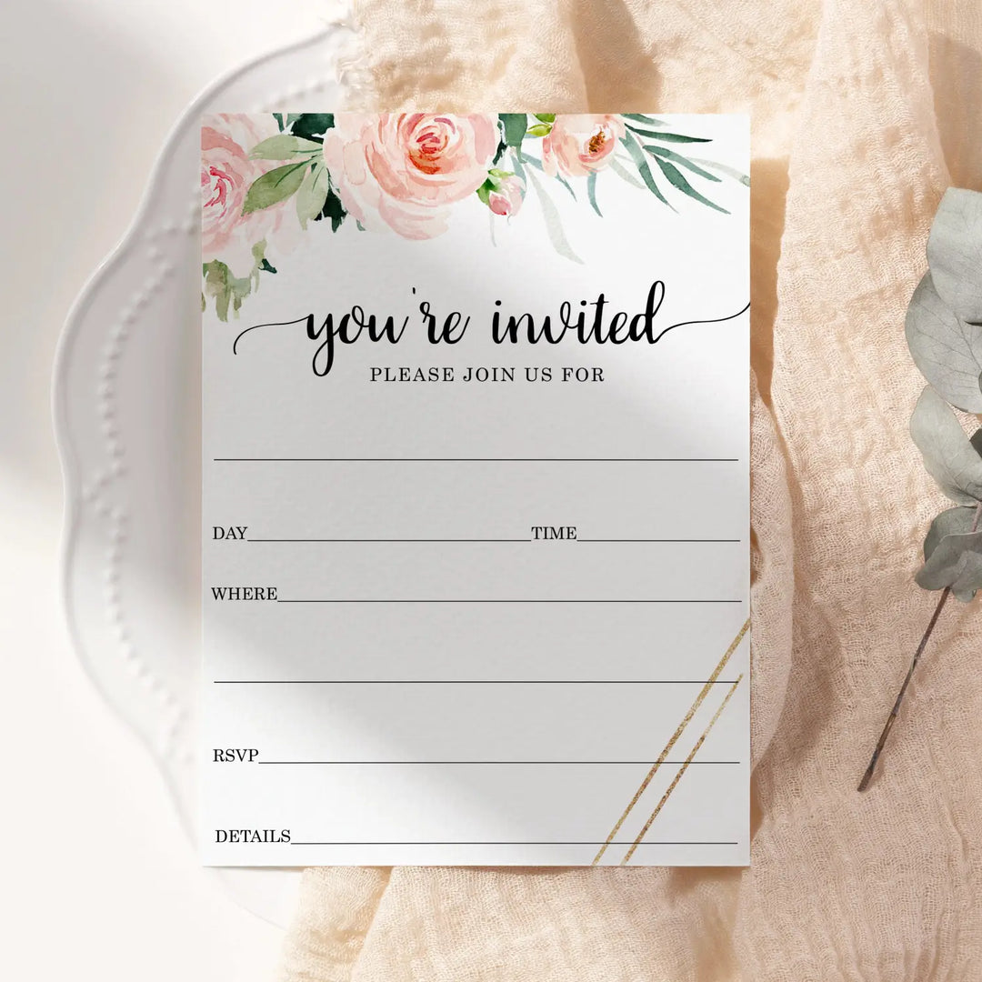 Graceful Floral Invitations with Envelopes, 25 Pack, 5x7 Blank Cards for All Occasions