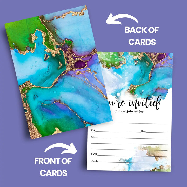 Teal and purple invitations with envelopes diy 5x7 blank card set 25 count