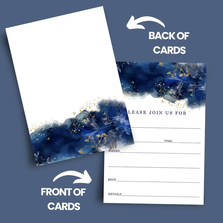Blue and gold watercolor floral invitations with envelopes 25 pack 5x7 blank cards for all occasions