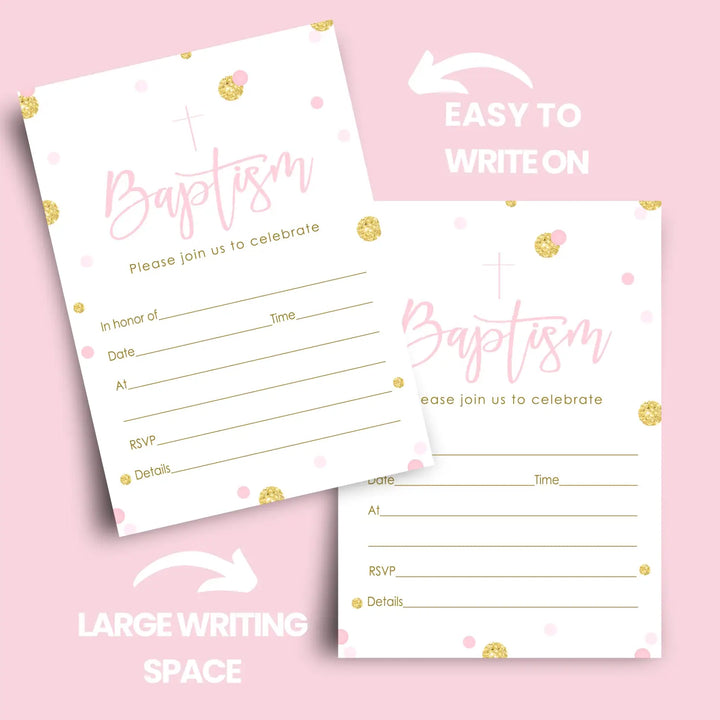 Girls Baptism Invitation with Envelopes (15 Pack)