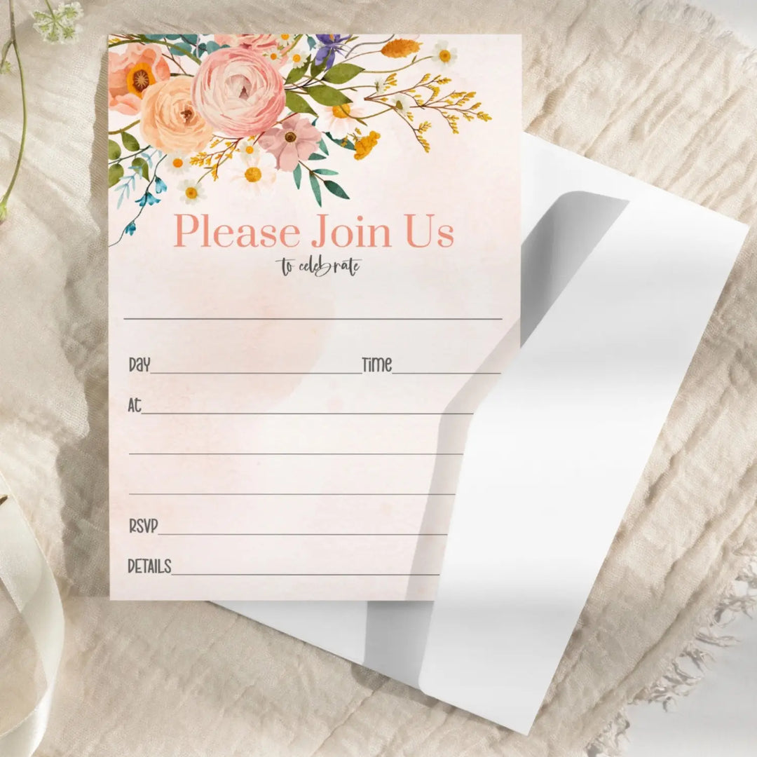 Terracotta Floral Invitations Set All Occasions - Versatile & Customizable, 25 Pack