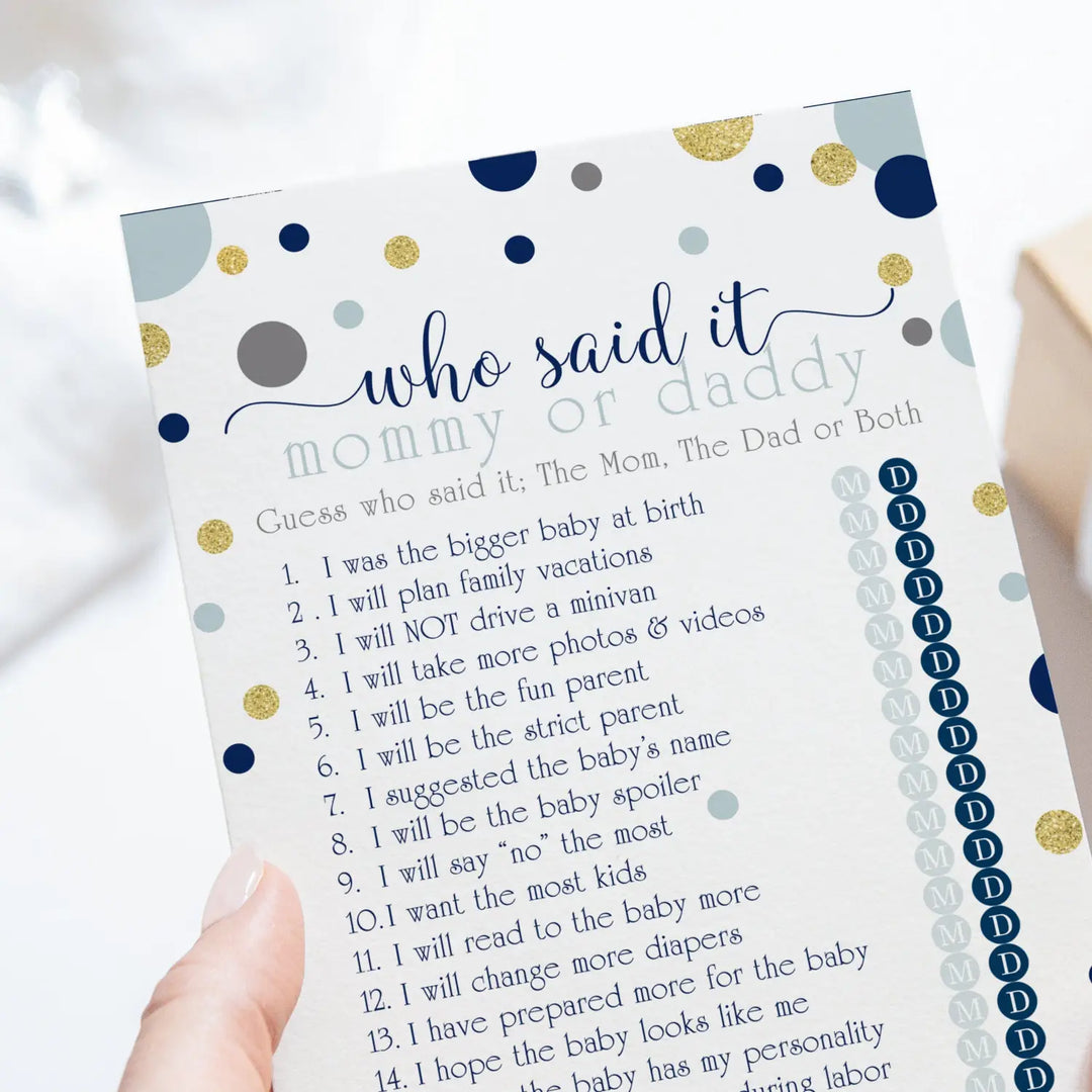 Navy and gold mommy or daddy baby shower game - 25 pack guess who activity cards twinkle little star themed royal