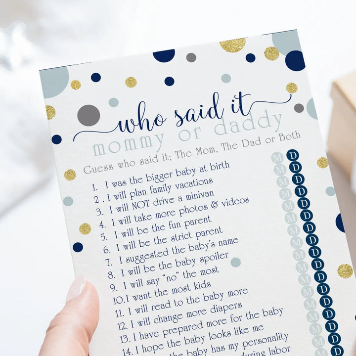 Navy and gold mommy or daddy baby shower game - 25 pack guess who activity cards twinkle little star themed royal