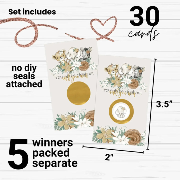 Baby shower games for girls - 30 cards - fun scratch off game guest activities reveal to win prizes adorable jungle