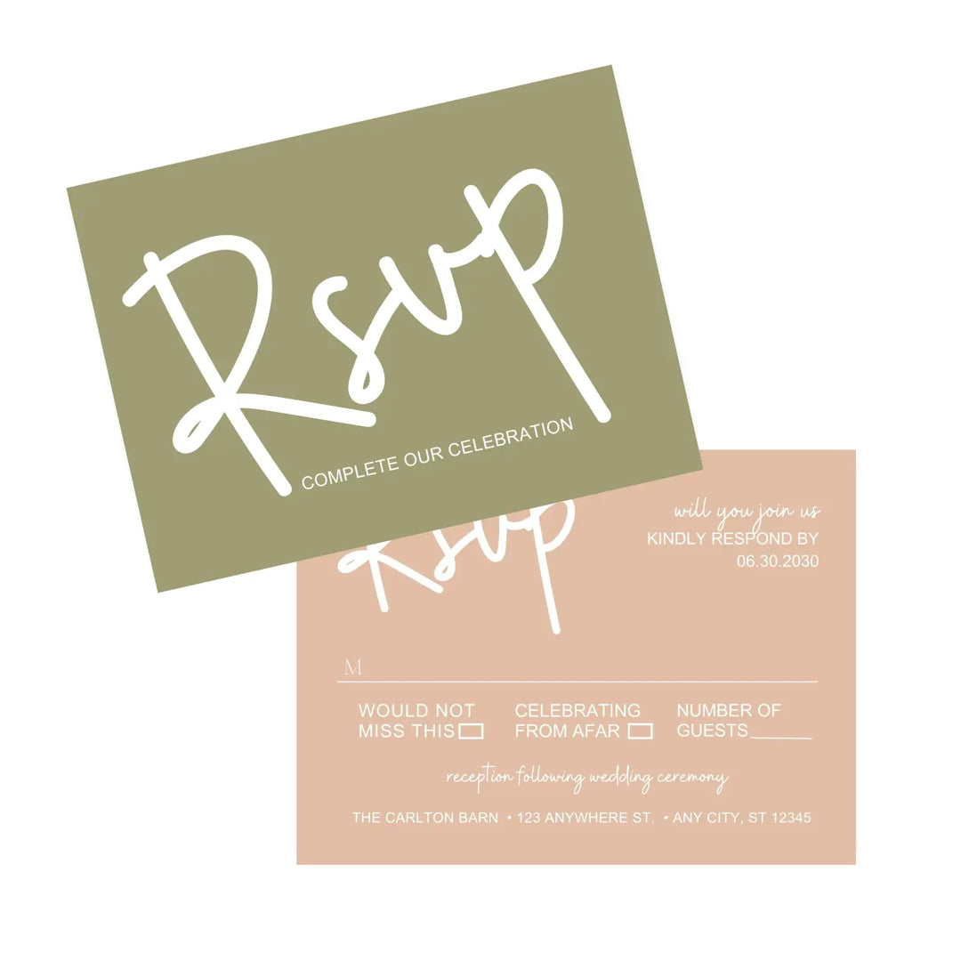 Personalized rsvp cards with envelopes - boho sunset theme minimalist design - invitations