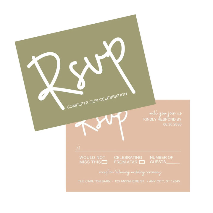 Personalized rsvp cards with envelopes - boho sunset theme minimalist design - invitations