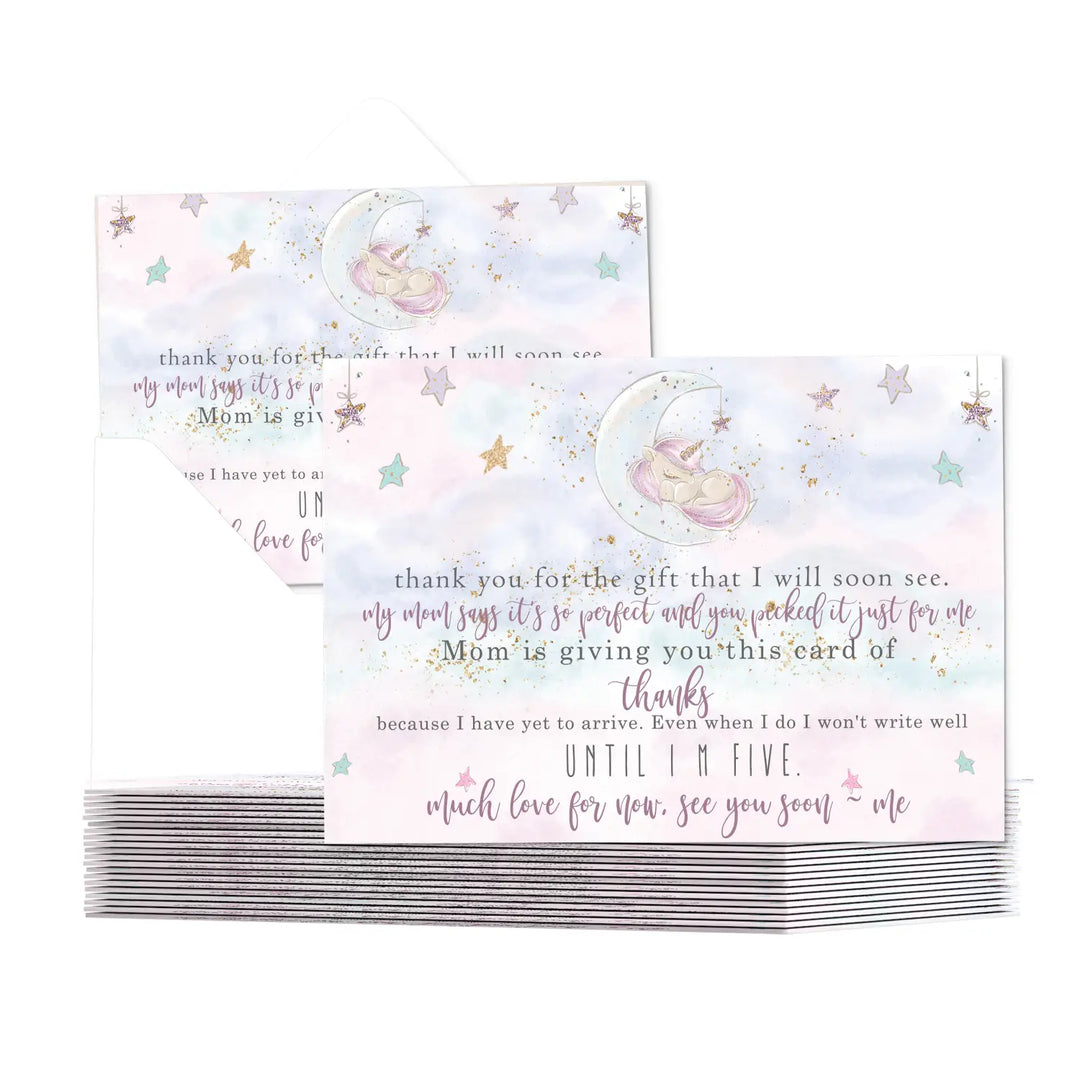Unicorn Thank You Cards for Baby Girls – Personalized Notecards (Pack of 25)