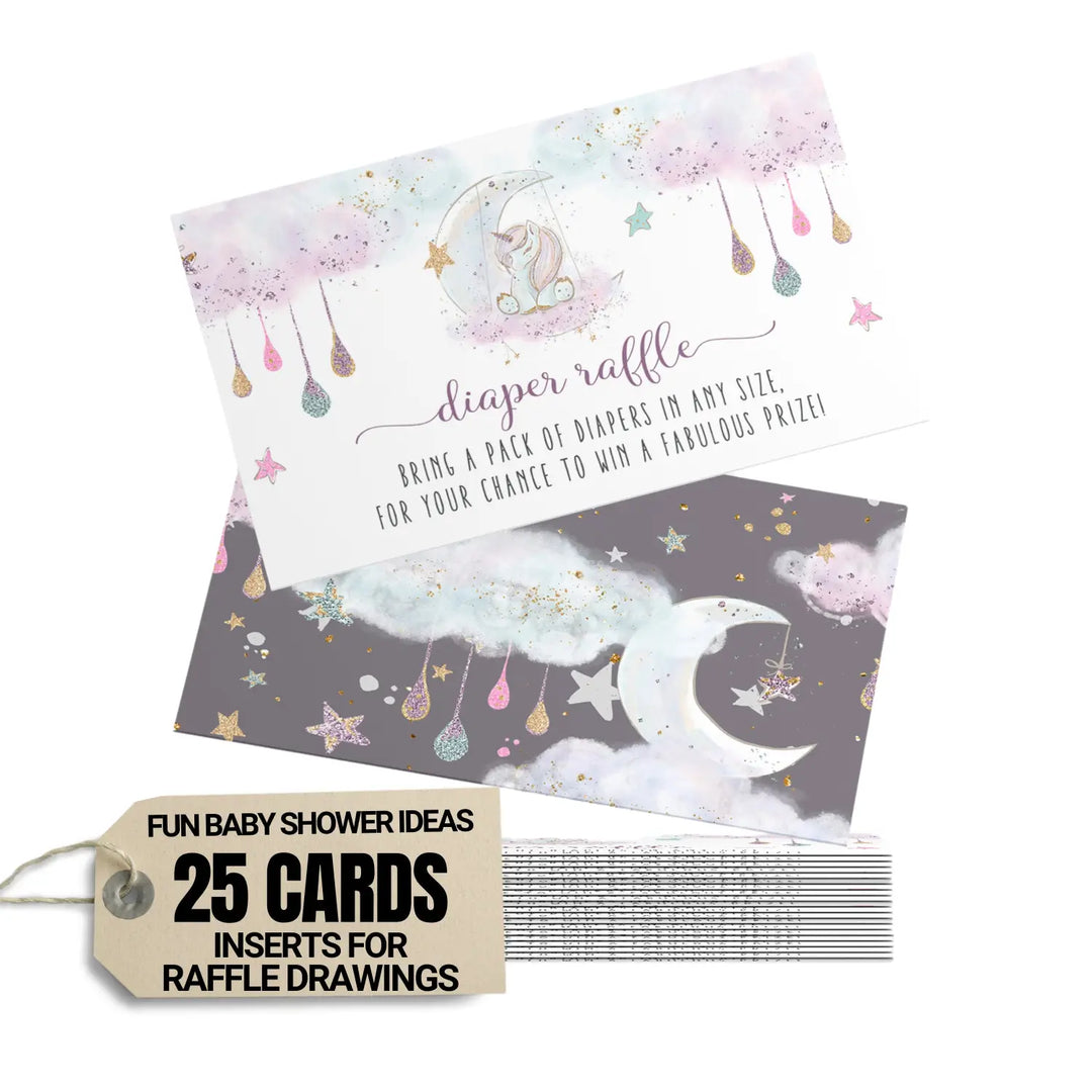 Unicorn Diaper Raffle Tickets Pink Baby Shower Games, 2x3.5, 25 Pack