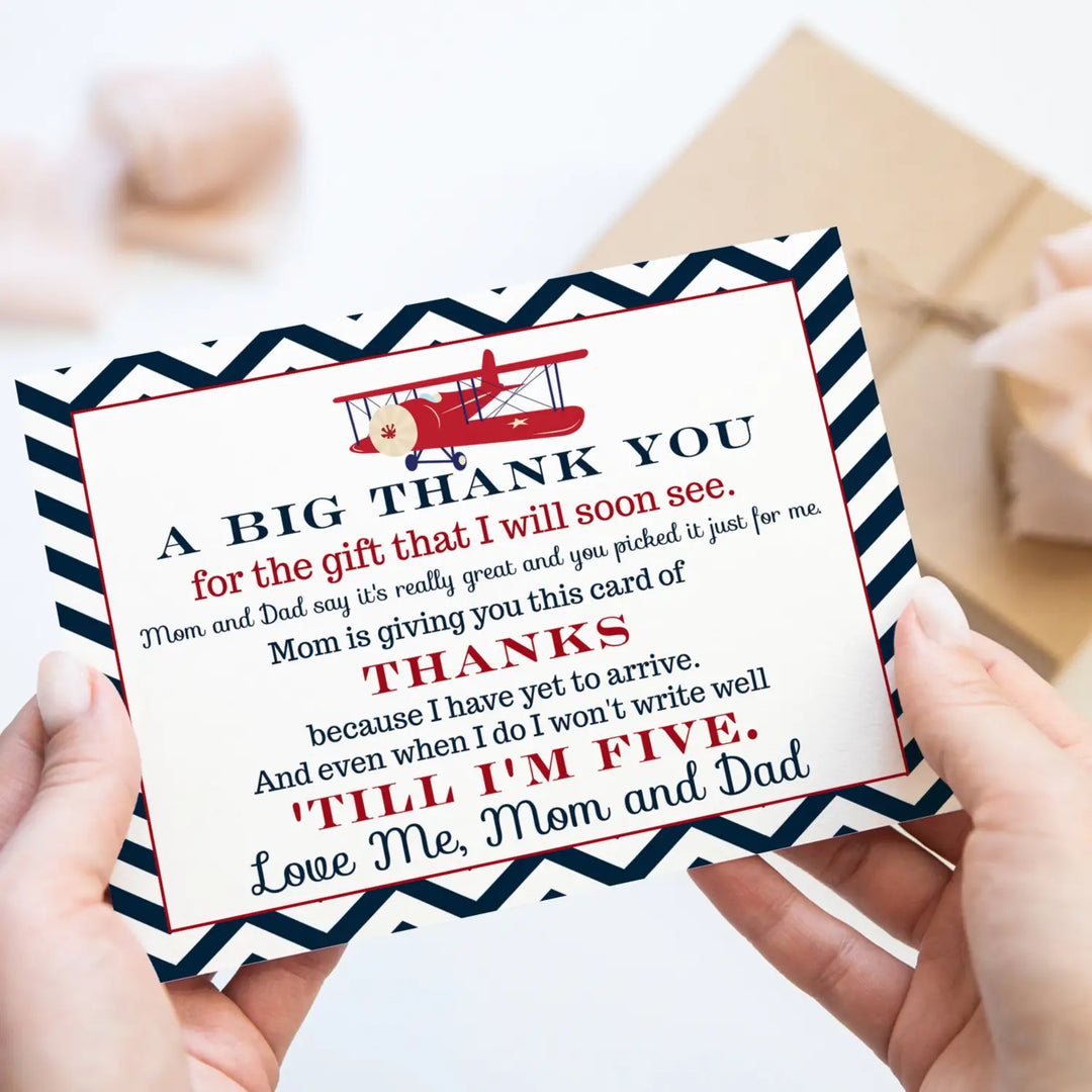 Airplane Theme Boys Baby Shower Thank You Cards - 15 Pack Notecards with Blue Envelopes, 4x6