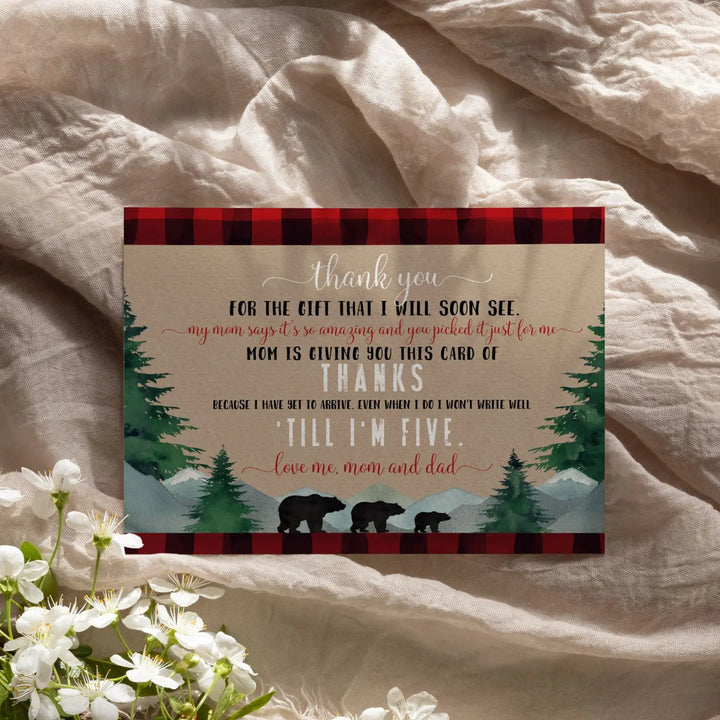 Lumberjack Boys Baby Shower Thank You Cards - Rustic (15 Pack) with Red Envelopes, 4x6