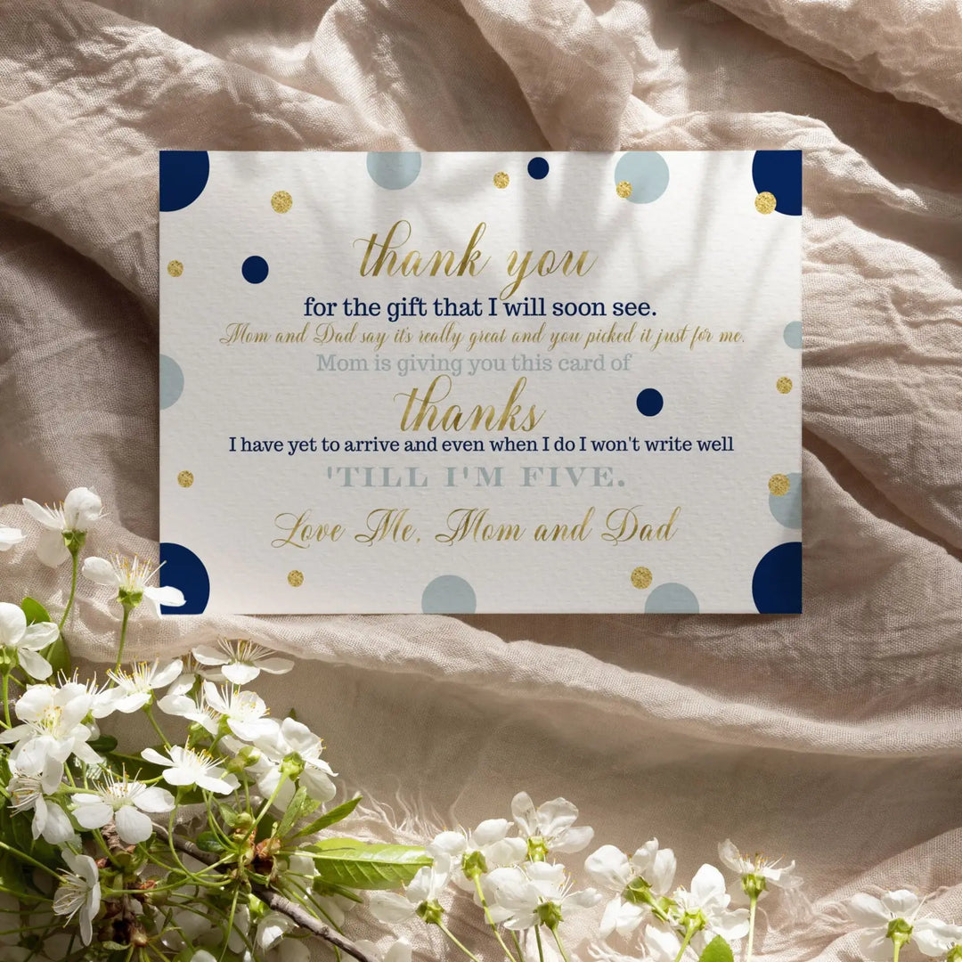 Navy and Gold Boys Baby Shower Thank You Cards - Sophisticated (15 Pack) with Blue Envelopes, 4x6