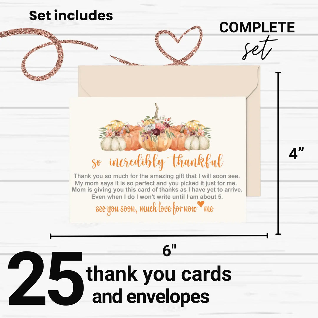 Rustic Pumpkin Baby Shower Thank You Cards – Prewritten Notes (Pack of 25)