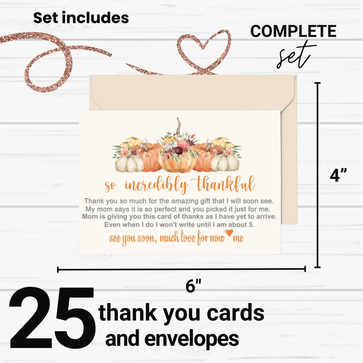 Rustic Pumpkin Baby Shower Thank You Cards – Prewritten Notes (Pack of 25)