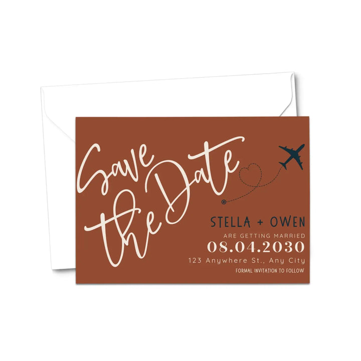 Custom Brick Red and Slate Save the Date Cards - Personalized 4x6 Inch Invitations with Elegant Typography and White Envelopes - Perfect for Weddings, Birthdays, and Showers