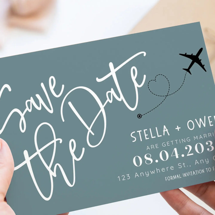 Custom Retro Blue and Black Save the Date Cards - Personalized 4x6 Inch Invitations with Elegant Typography and White Envelopes - Perfect for Weddings, Birthdays, and Showers