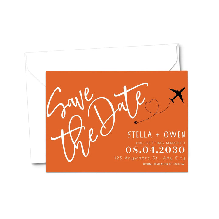 Custom Clementine and Hunter Green Save the Date Cards - Personalized 4x6 Inch Invitations with Elegant Typography and White Envelopes - Perfect for Weddings, Birthdays, and Showers