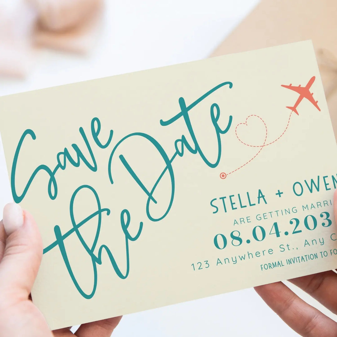 Custom Key Lime and Teal Save the Date Cards - Personalized 4x6 Inch Invitations with Elegant Typography and White Envelopes - Perfect for Weddings, Birthdays, and Showers