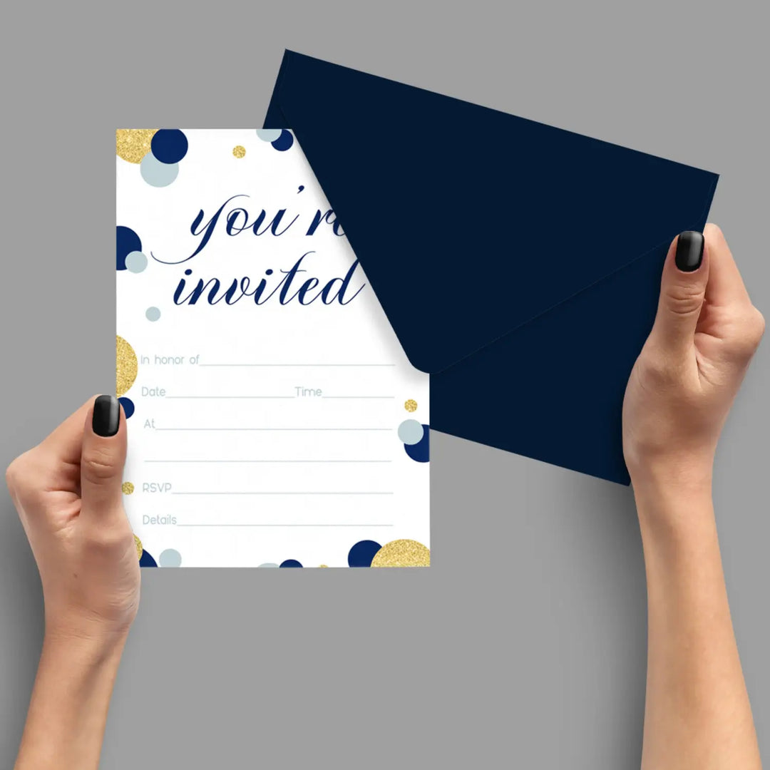 Royal Theme Navy and Gold Invitations - Blank 4x6 Cards (15 Pack)