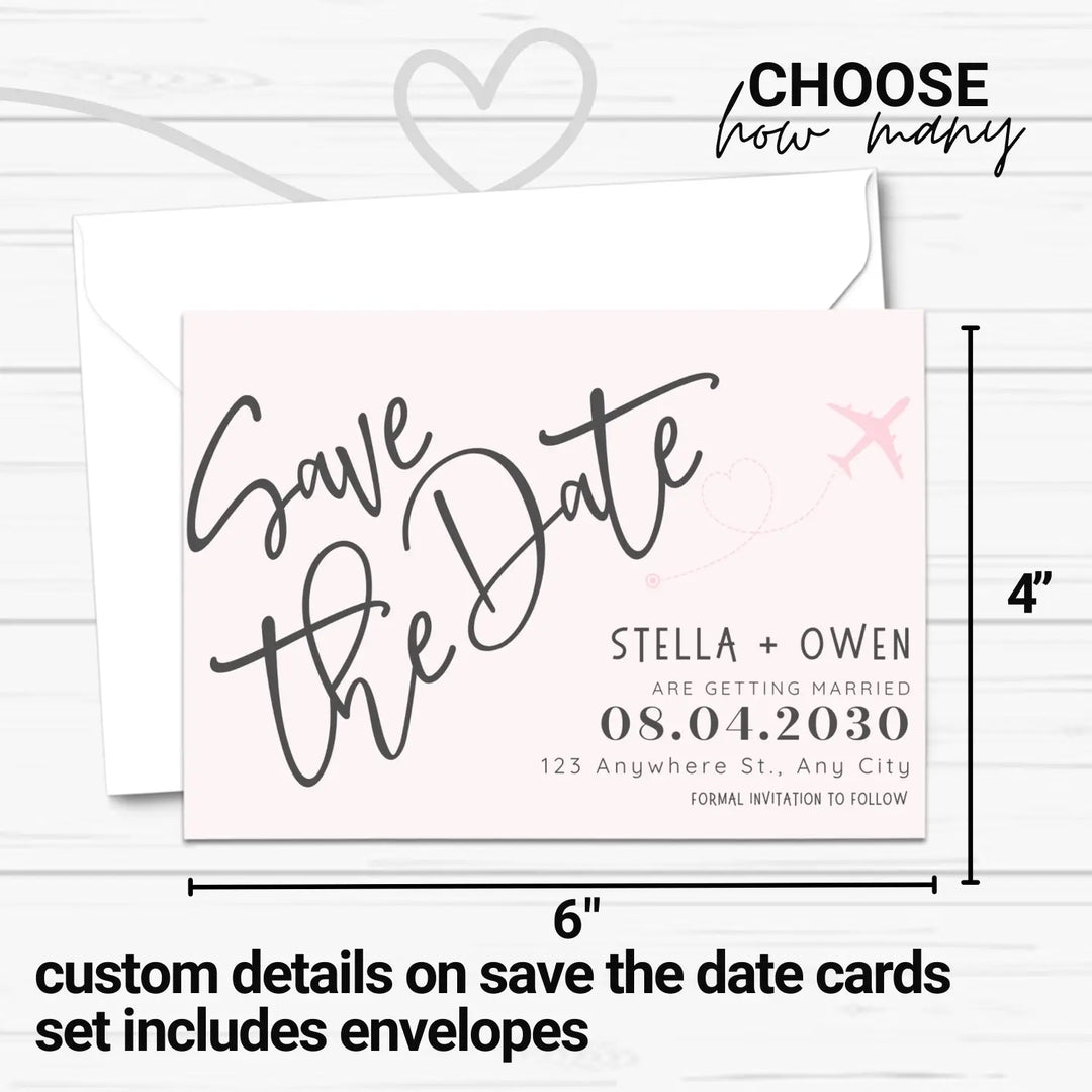 Custom Pink and White Save the Date Cards - Personalized 4x6 Inch Invitations with Elegant Typography and White Envelopes - Perfect for Weddings, Birthdays, and Showers