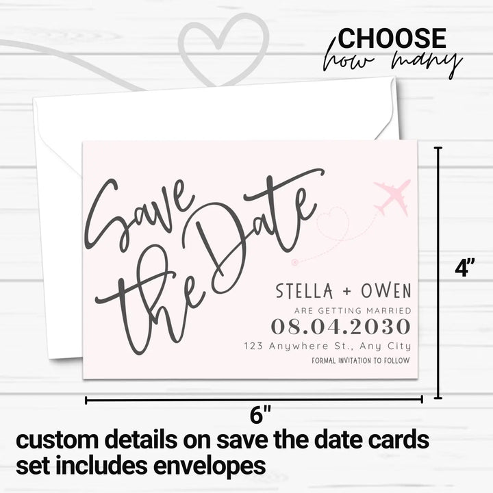 Custom Pink and White Save the Date Cards - Personalized 4x6 Inch Invitations with Elegant Typography and White Envelopes - Perfect for Weddings, Birthdays, and Showers