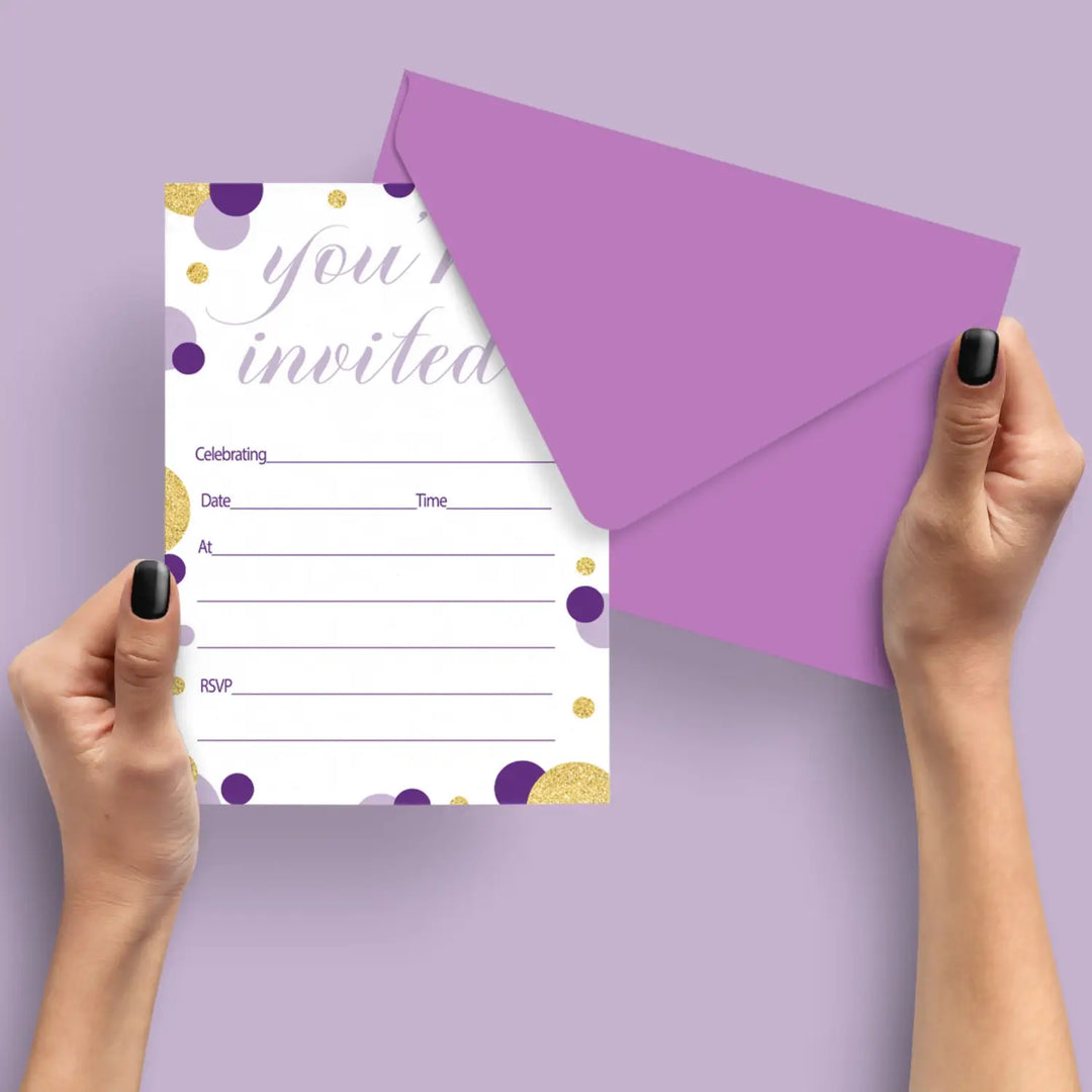 Purple and Gold Invitations with Envelopes (15 Pack)