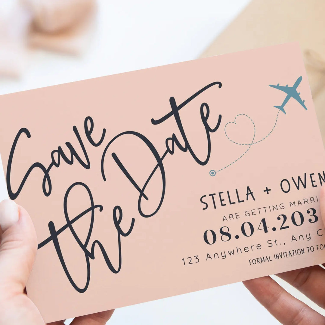 Custom Teal, Peach and Slate Grey Save the Date Cards - Personalized 4x6 Inch Invitations with Elegant Typography and White Envelopes - Perfect for Weddings, Birthdays, and Showers