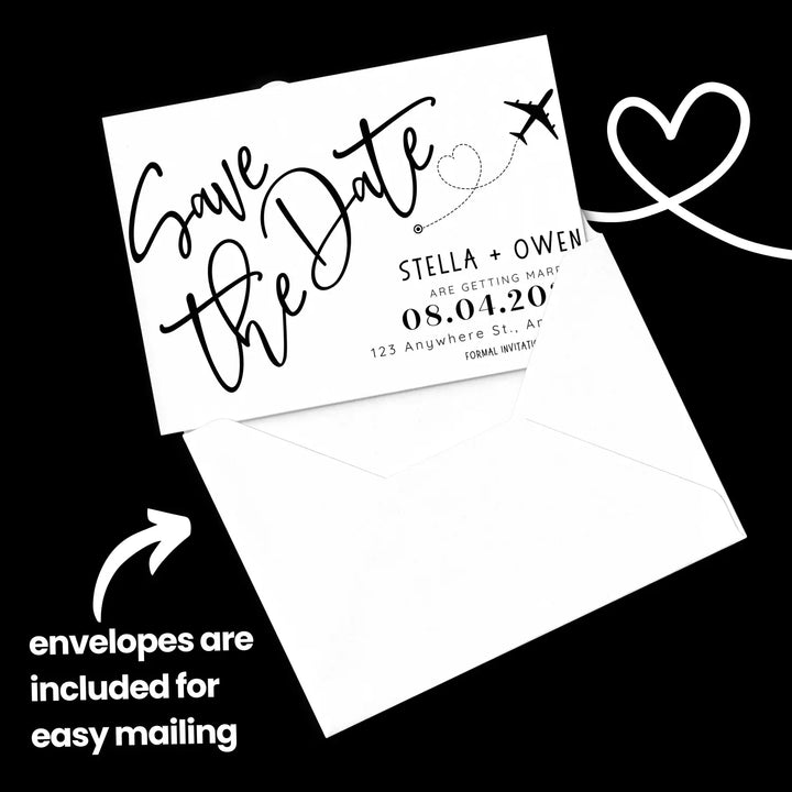 Custom White and Black Save the Date Cards - Personalized 4x6 Inch Invitations with Elegant Typography and White Envelopes - Perfect for Weddings, Birthdays, and Showers