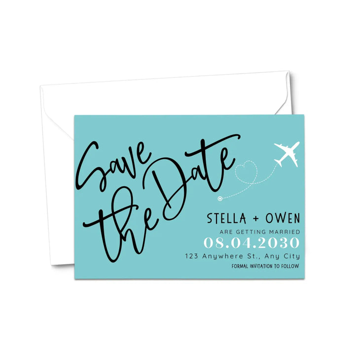 Custom Aqua and Jade Save the Date Cards - Personalized 4x6 Inch Invitations with Elegant Typography and White Envelopes - Perfect for Weddings, Birthdays, and Showers