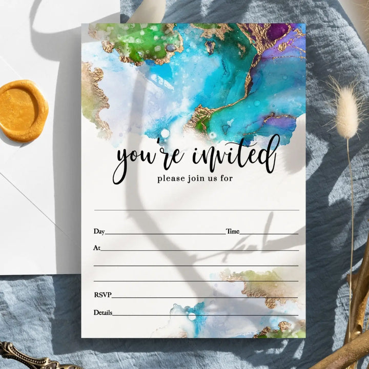 Teal and purple invitations with envelopes diy 5x7 blank card set 25 count