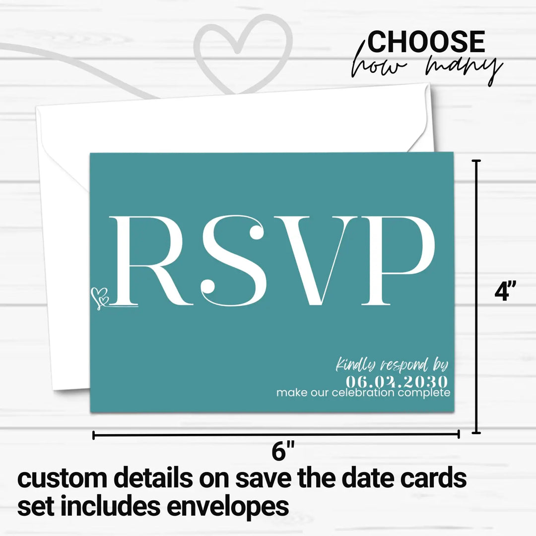 Custom RSVP Cards for Wedding Receptions, Any Occasion Response Cards, Teal