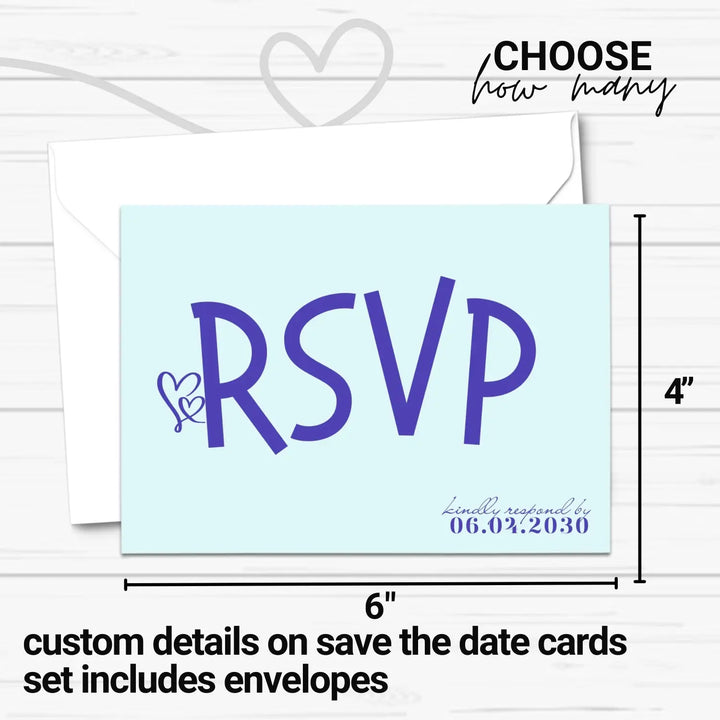 Custom Minty Aqua, Purple, and White RSVP Cards with Elegant Calligraphy - Premium Card Stock, 4x6 Inch Size