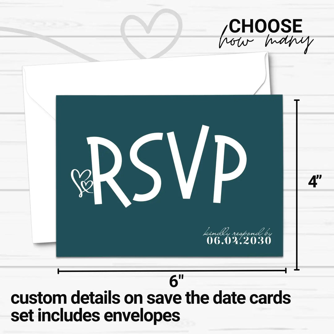 Custom Hunter Green RSVP Cards with Elegant Black Calligraphy - Premium Card Stock, 4x6 Inch Size