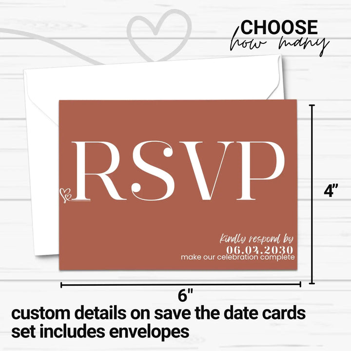 Custom Tuscan Sunset RSVP Cards - Cream and Black, Premium 120lb Cardstock, Elegant Calligraphy, 4x6 Inch Size, Personalized Dates & Names, Includes Food Choices