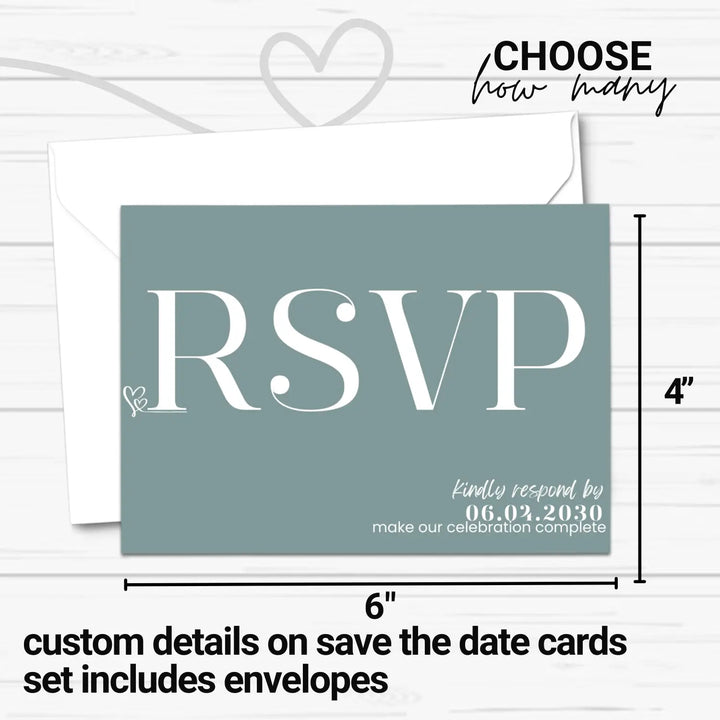 Custom Rustic Green RSVP Cards with Elegant Off-White Calligraphy - Premium Card Stock, 4x6 Inch Size