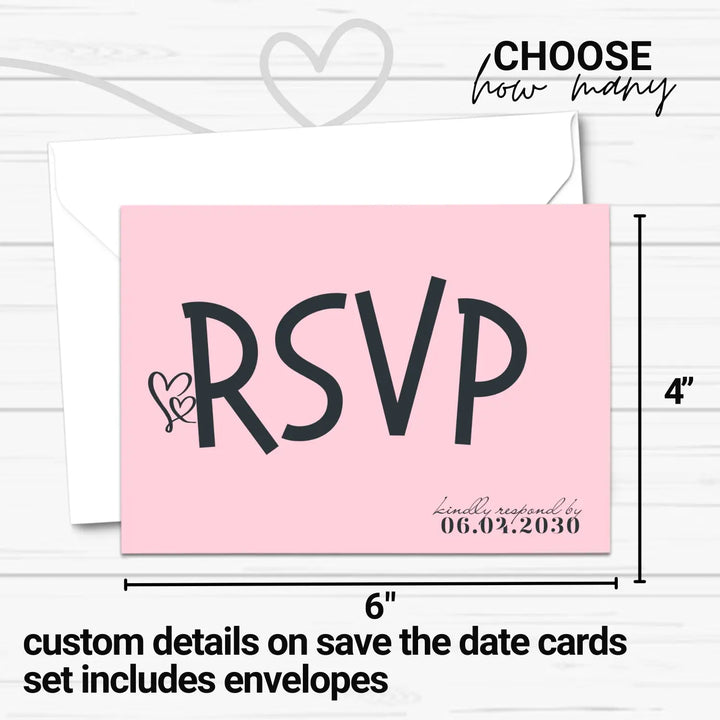 Custom Pink RSVP Cards with Elegant Black Calligraphy - Premium Card Stock, 4x6 Inch Size