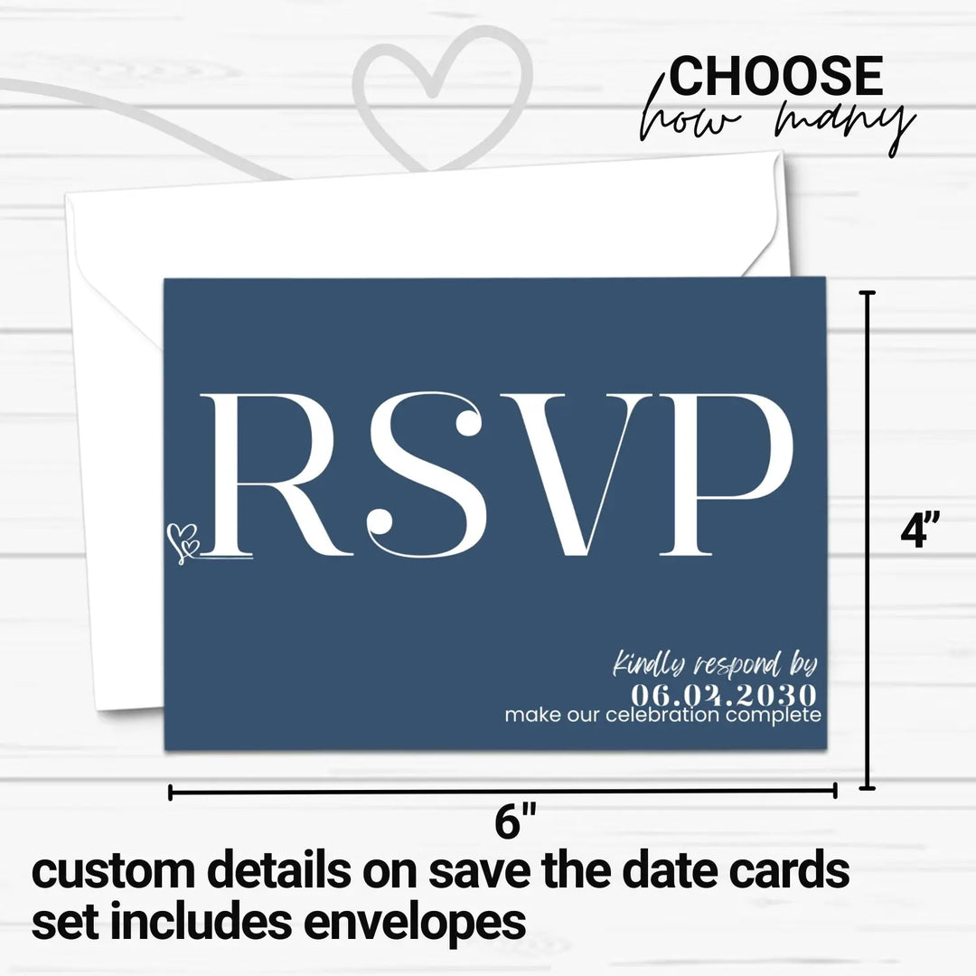 Custom RSVP Cards for Wedding Invitations - Navy Blue and Sea Glass - Response Insert Cards with Food Choice