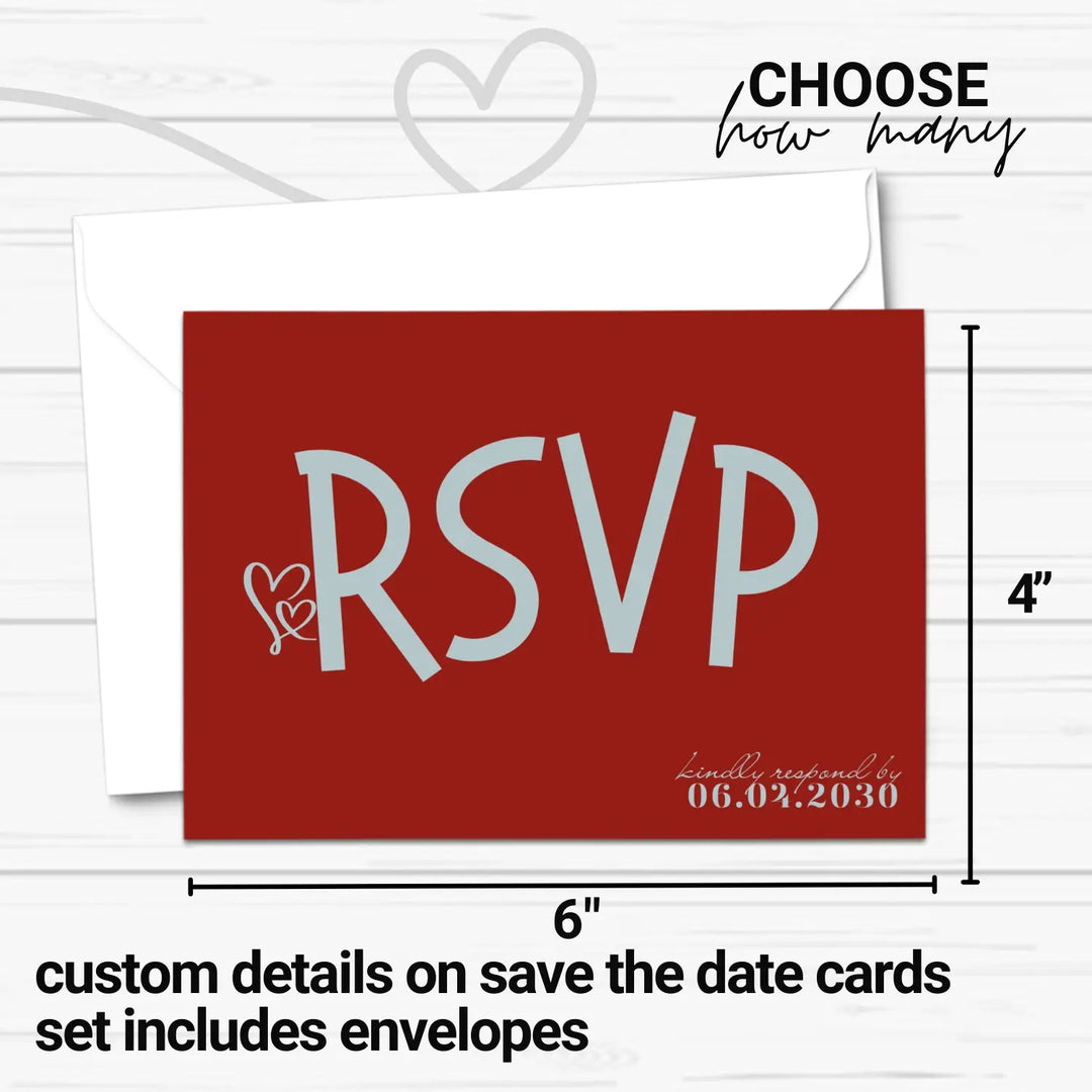 Retro Blue and Red RSVP Cards with Elegant Calligraphy - Premium Card Stock, 4x6 Inch