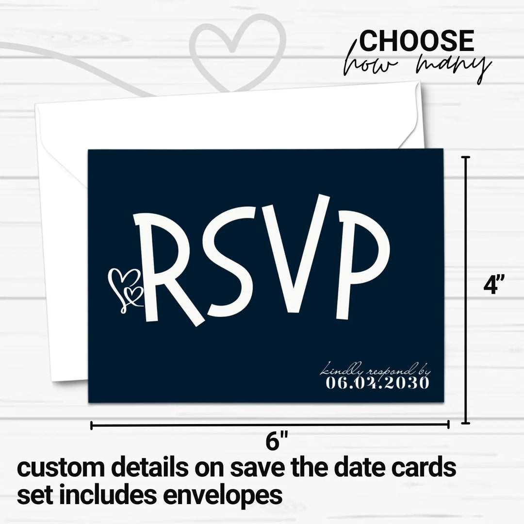 Custom Black and White RSVP Cards with Elegant Calligraphy - Premium Card Stock, 4x6 Inch Size