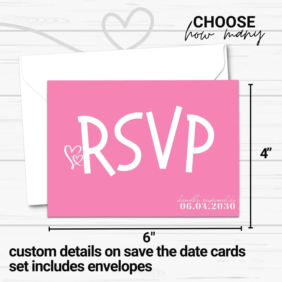 Geranium Pink RSVP Cards with Elegant White Calligraphy - Premium Card Stock, 4x6 Inch