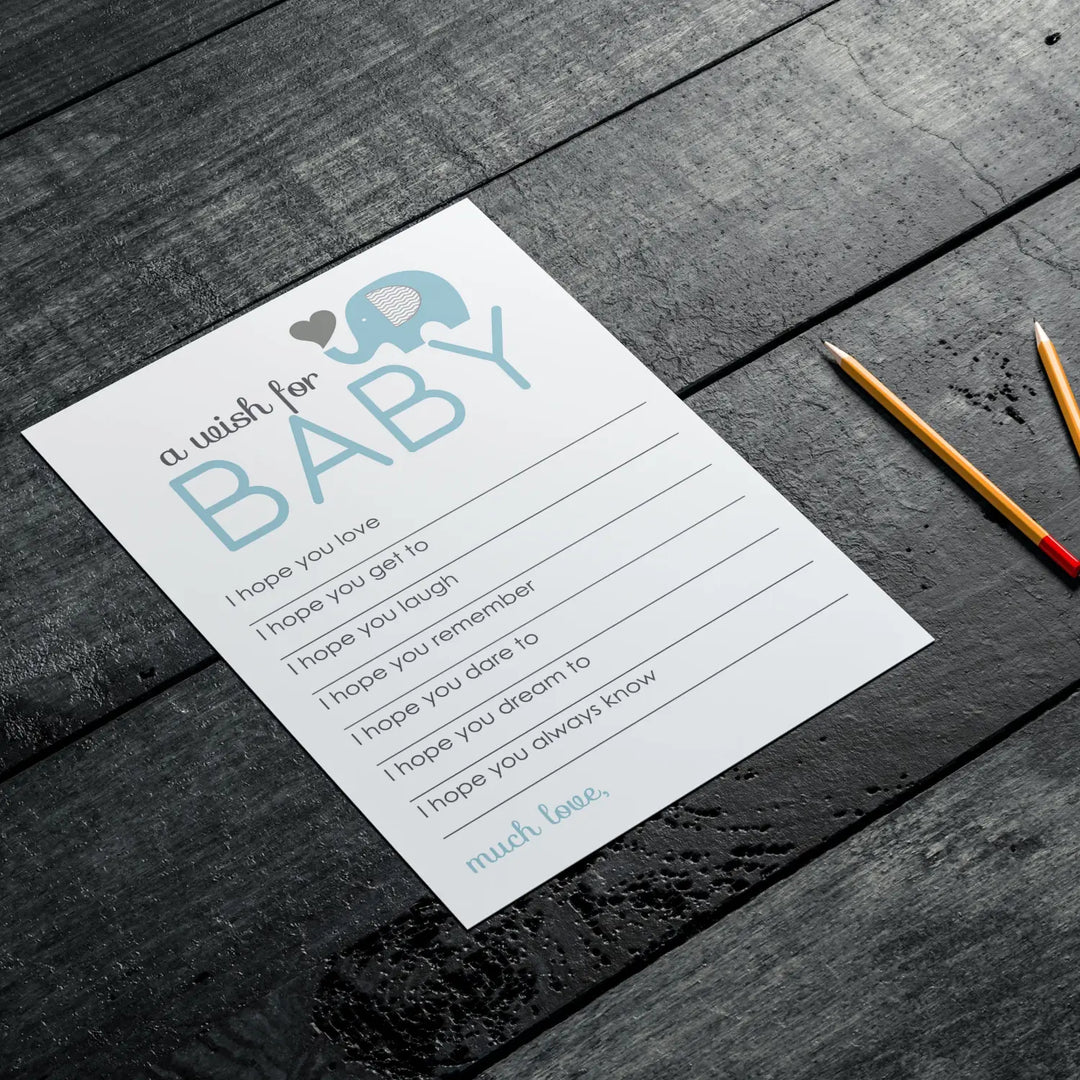 Boy Baby Shower Blue Elephant Advice Cards - 20-Pack Keepsake Wishes, 4x6 Memory Activity Set