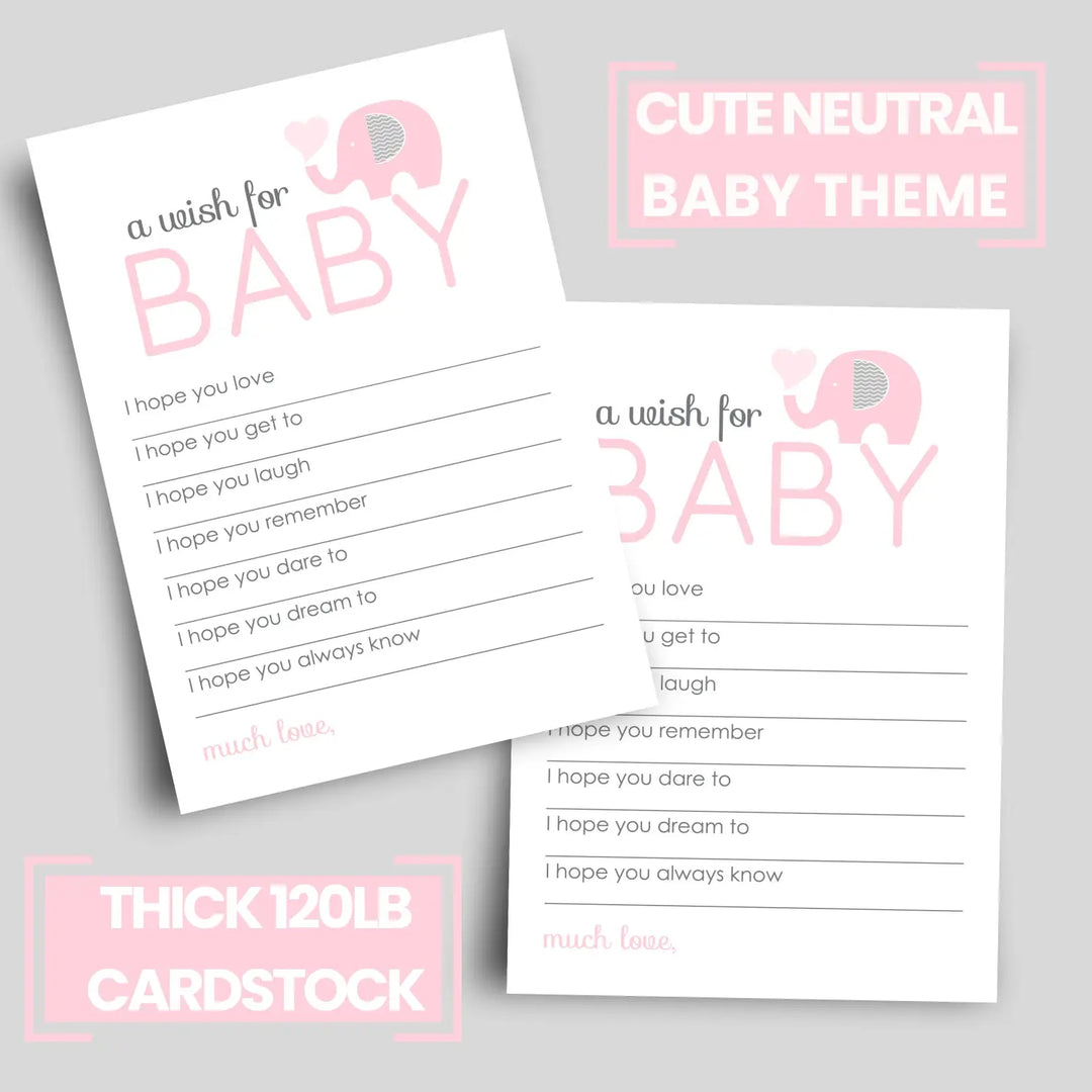 Girl Baby Shower Pink Elephant Advice Cards - 20-Pack Memory Wishes, 4x6 Keepsake Activity Set