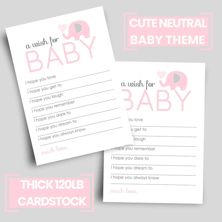 Girl Baby Shower Pink Elephant Advice Cards - 20-Pack Memory Wishes, 4x6 Keepsake Activity Set