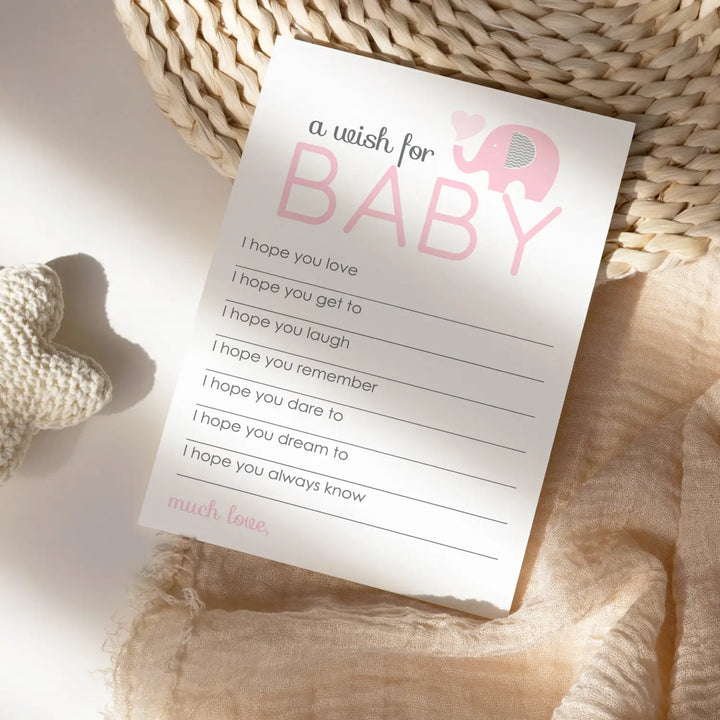 Girl Baby Shower Pink Elephant Advice Cards - 20-Pack Memory Wishes, 4x6 Keepsake Activity Set