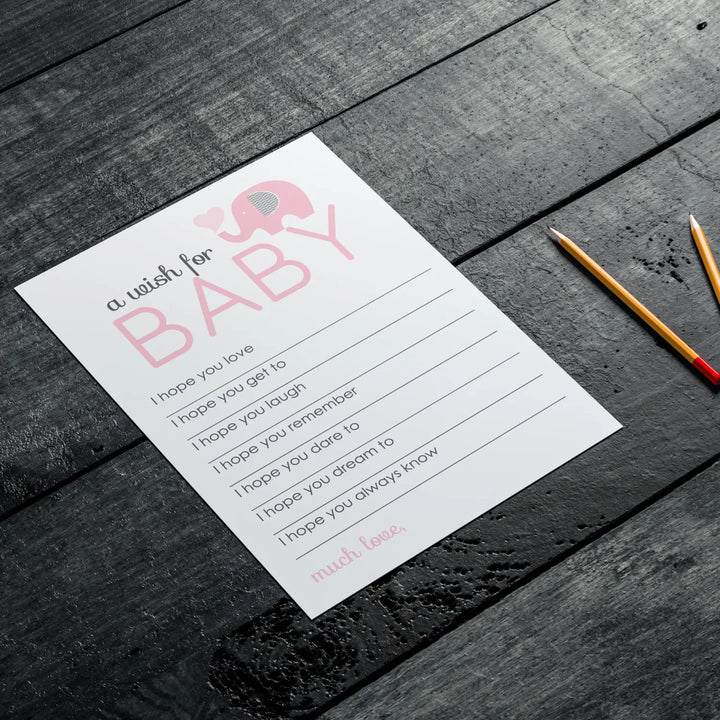 Girl Baby Shower Pink Elephant Advice Cards - 20-Pack Memory Wishes, 4x6 Keepsake Activity Set