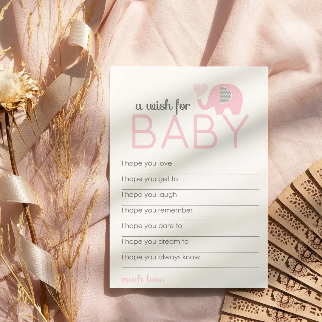 Girl Baby Shower Pink Elephant Advice Cards - 20-Pack Memory Wishes, 4x6 Keepsake Activity Set